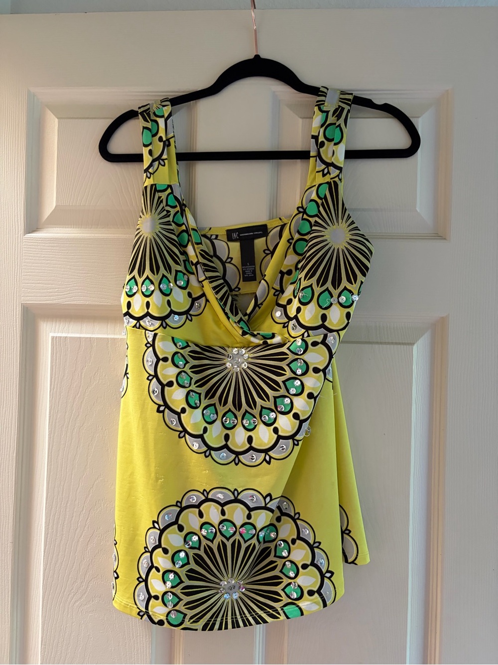 INC International Concepts Yellow Floral Medallion Camisole with Green Accents